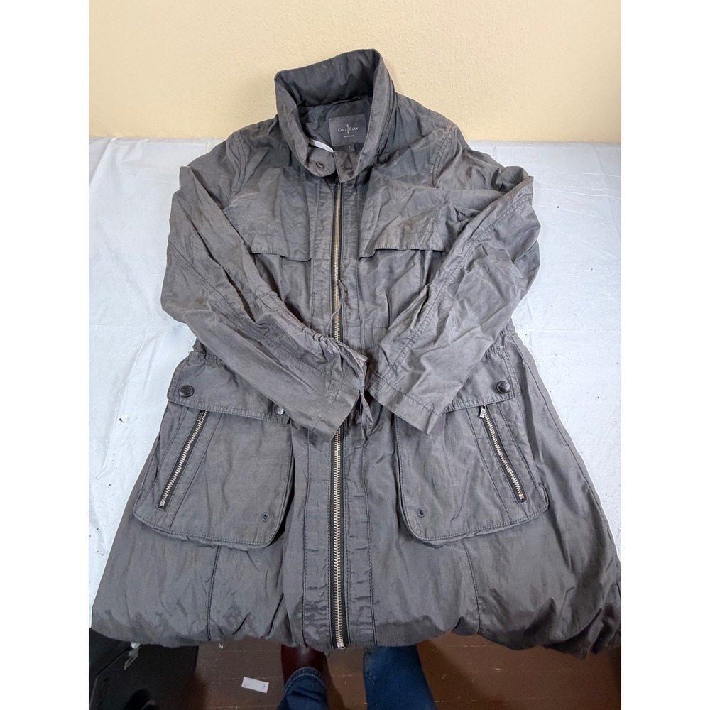 Cole Haan New York Gray Utility Jacket Metallic Blend Full Zip Funnel Neck S